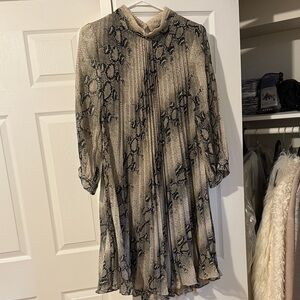 OAK + FORT Black and Cream Snake Print Long Sleeve Dress